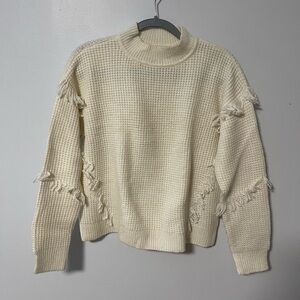 Michael Kors Cream Turtleneck Sweater with Fringe